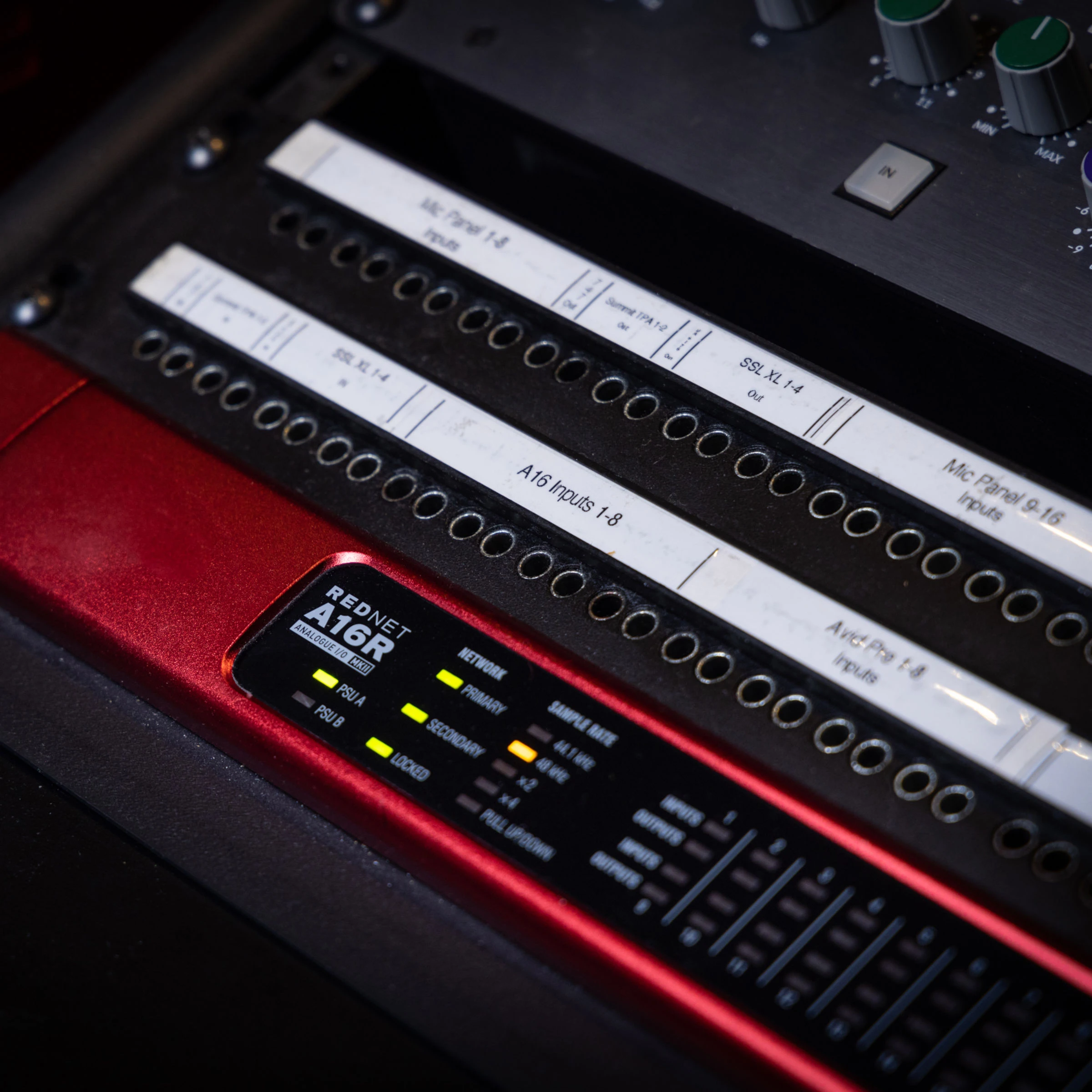 Focusrite Pro RedNet A16R MkII installed in a rack